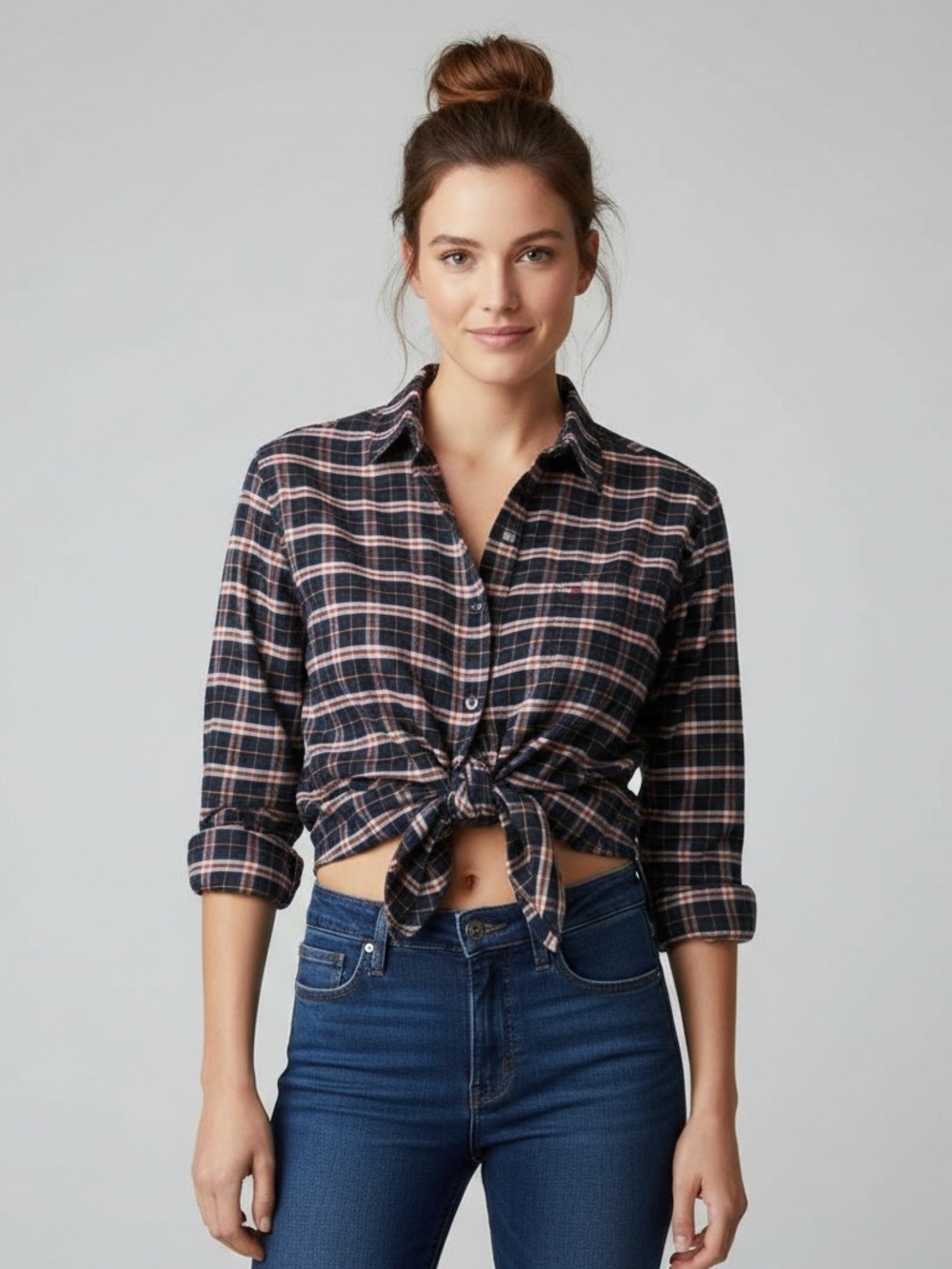 Tommy Hilfiger | Plaid frayed hem button up baggy loose oversized throw …